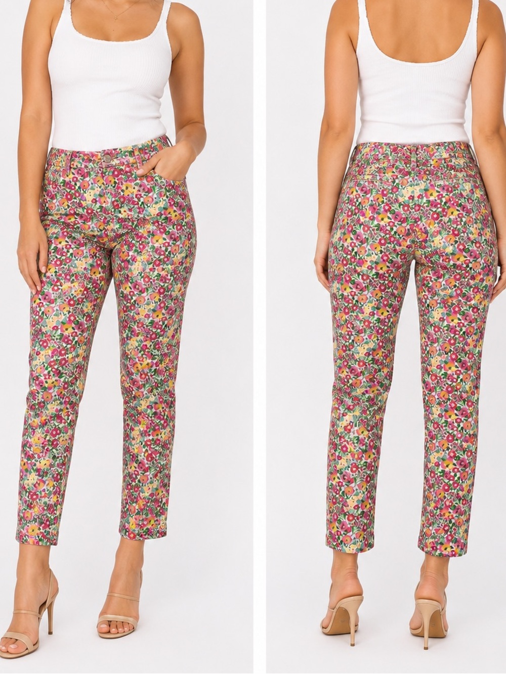 Lily Pulitzer Pants Womens 8 Ants On Parade Ditzy Floral Ankle Chinos Cotton Mid